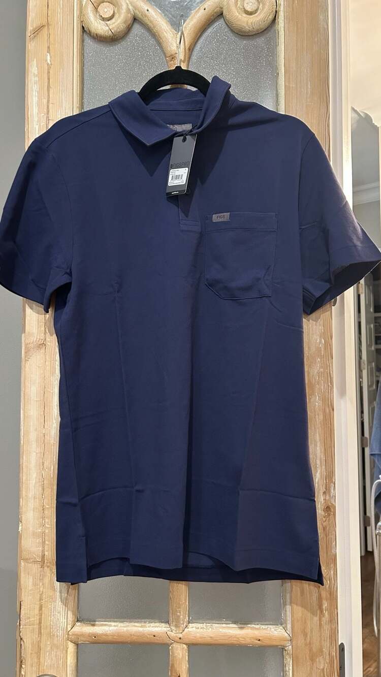 FIGS Technical Pique Scrub Polo Size L Navy Blue